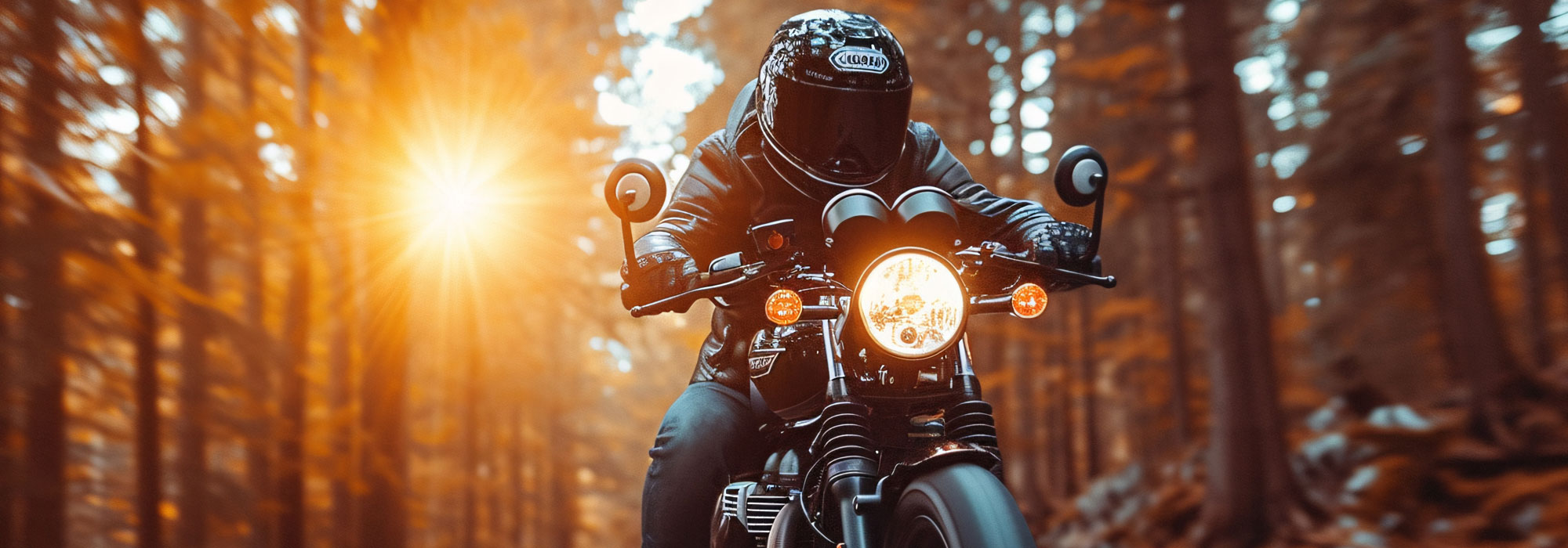 Man Riding Motorcycle in Forest